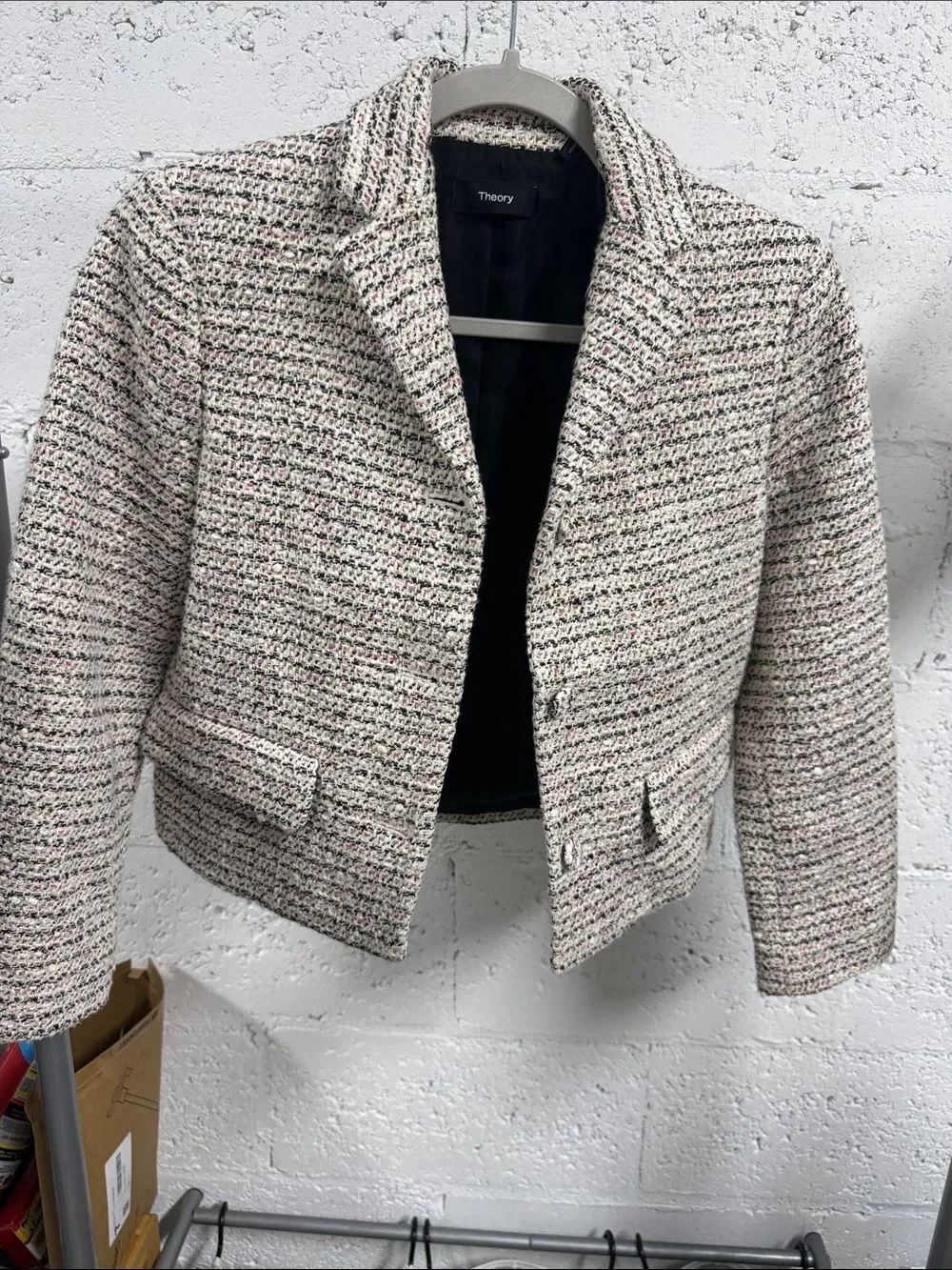 Theory Cropped Tweed Blazer in Cream Multi-Tone Size 00 - LIKE NEW